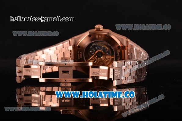 Audemars Piguet Royal Oak 41 Miyota 9015 Automatic Full Rose Gold with Blue Dial and Diamonds Bezel (EF) - Click Image to Close